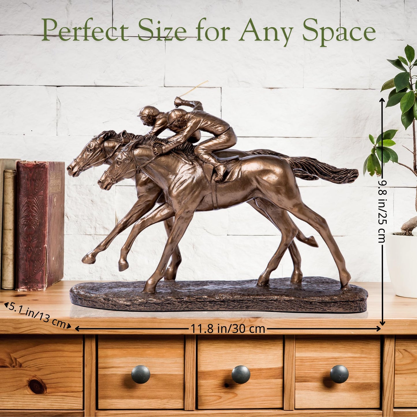 Two Jockeys Horse Racing Cold Cast Bronze Resin Figurine - Elegant Equestrian Statue, Handcrafted Home Decor-11.8 x 5.1 x 9.8 in, Perfect Gift for Horse Lovers, Sports Enthusiasts, and Collectors