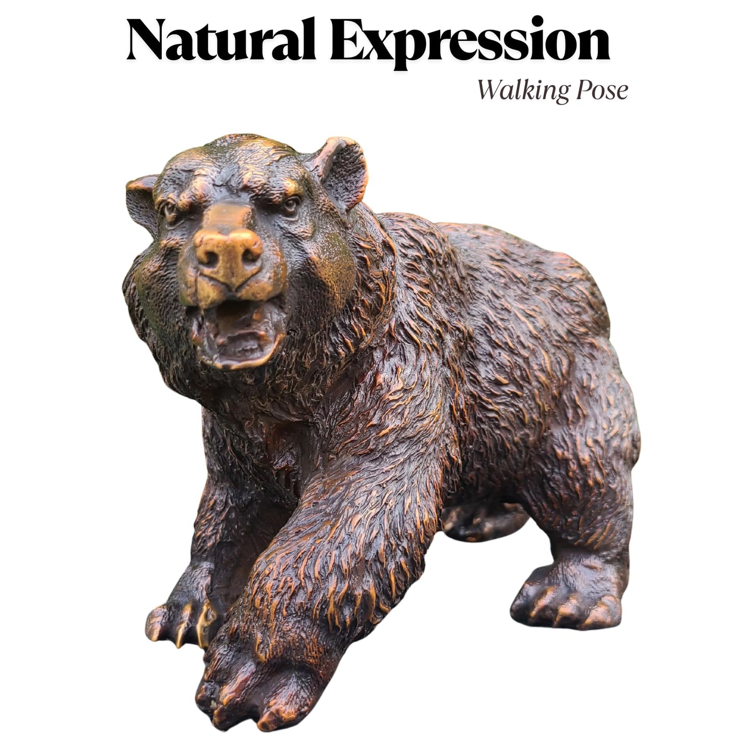 Bronze Grizzly Bear Walking Statue – 11" Pure Bronze Wildlife Sculpture, Handmade Lost-Wax Casting Bear Figurine for Rustic Home Decor, Lodge, Office, or Collector Gift
