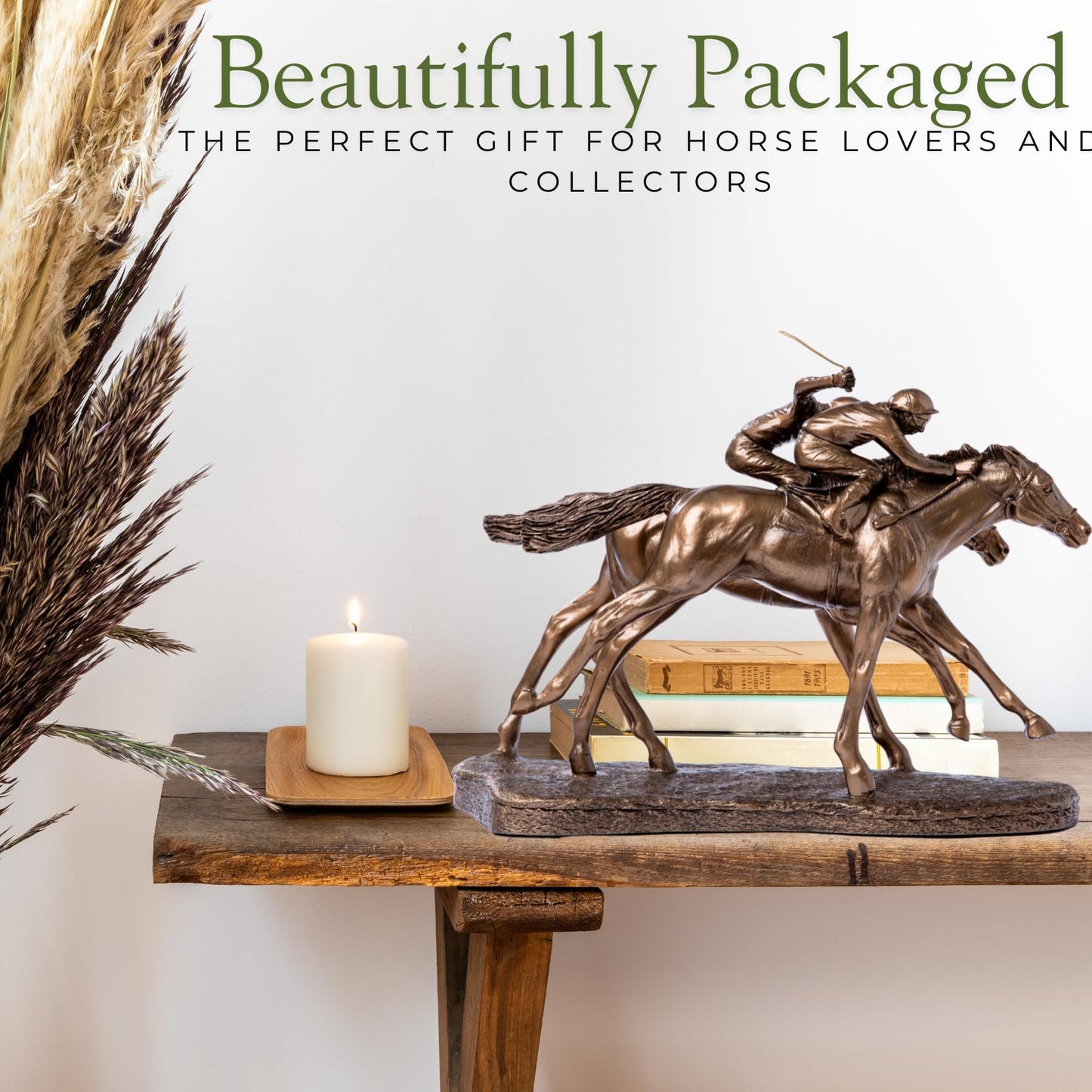 Two Jockeys Horse Racing Cold Cast Bronze Resin Figurine - Elegant Equestrian Statue, Handcrafted Home Decor-11.8 x 5.1 x 9.8 in, Perfect Gift for Horse Lovers, Sports Enthusiasts, and Collectors
