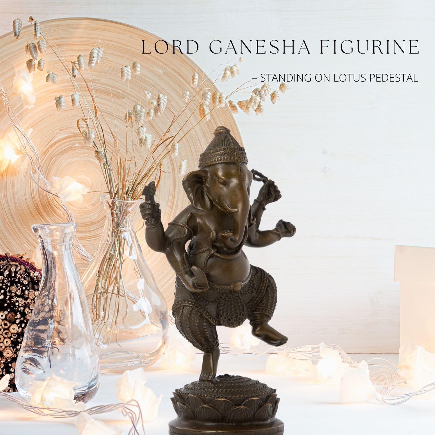 Bronze Ganesha Statue, 7.87" Lord Ganesha Figurine Standing on Lotus Pedestal - Hindu Elephant God of Success Statue in Premium Hot Cast Bronze