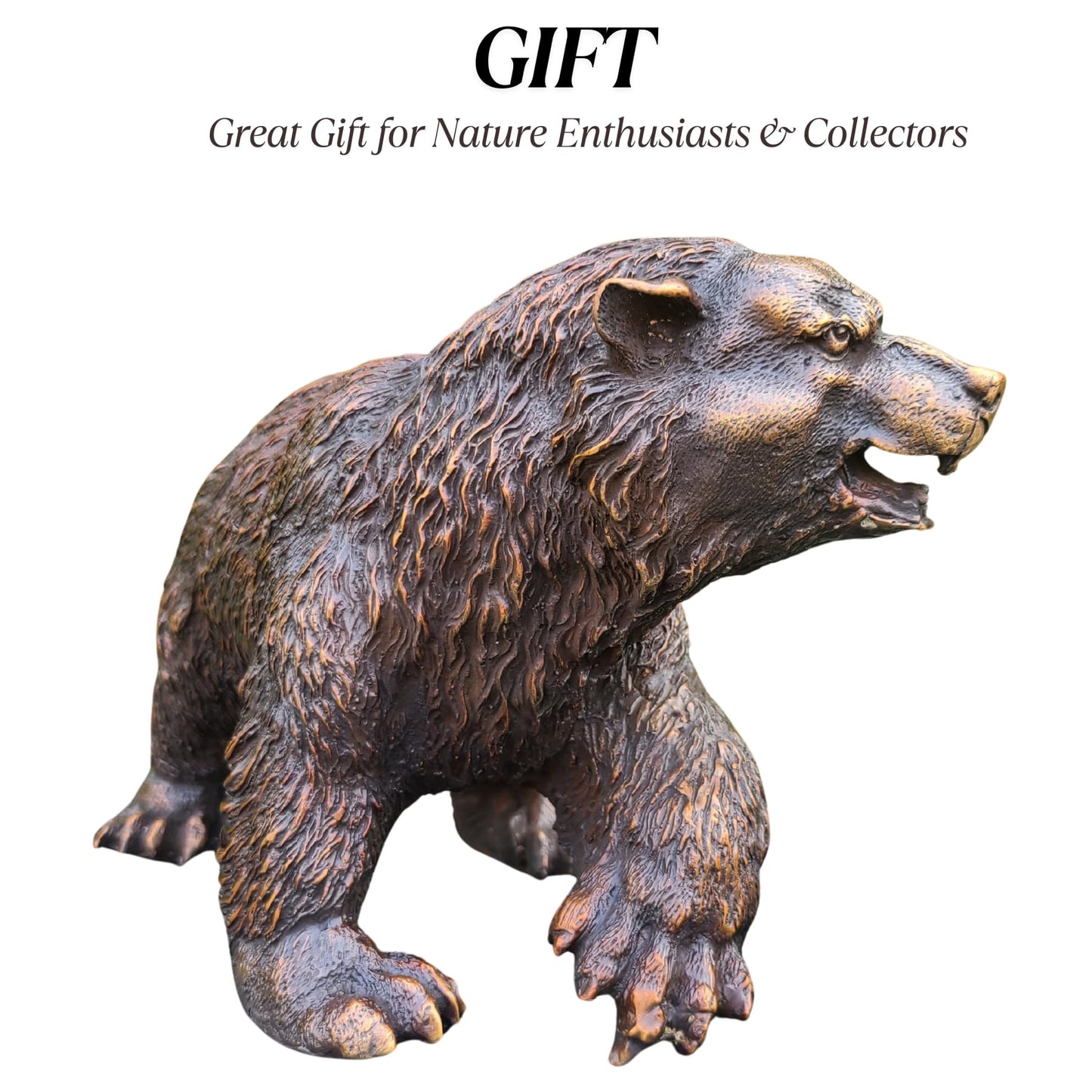 Bronze Grizzly Bear Walking Statue – 11" Pure Bronze Wildlife Sculpture, Handmade Lost-Wax Casting Bear Figurine for Rustic Home Decor, Lodge, Office, or Collector Gift