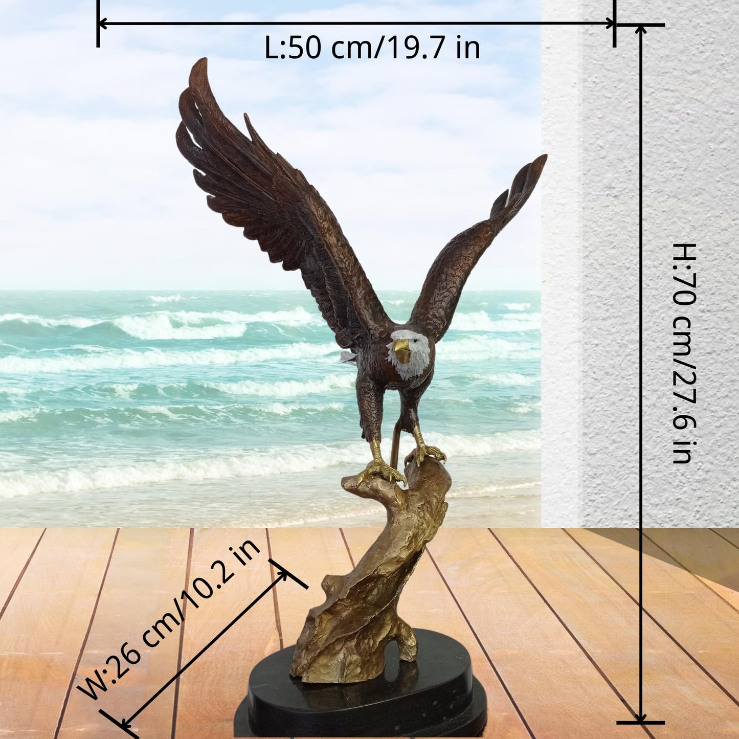 27.5" Bald Eagle Bronze Statue Large Bronze Eagle Sculpture Casting Wildlife Eagle Statues for Home Garden Decor