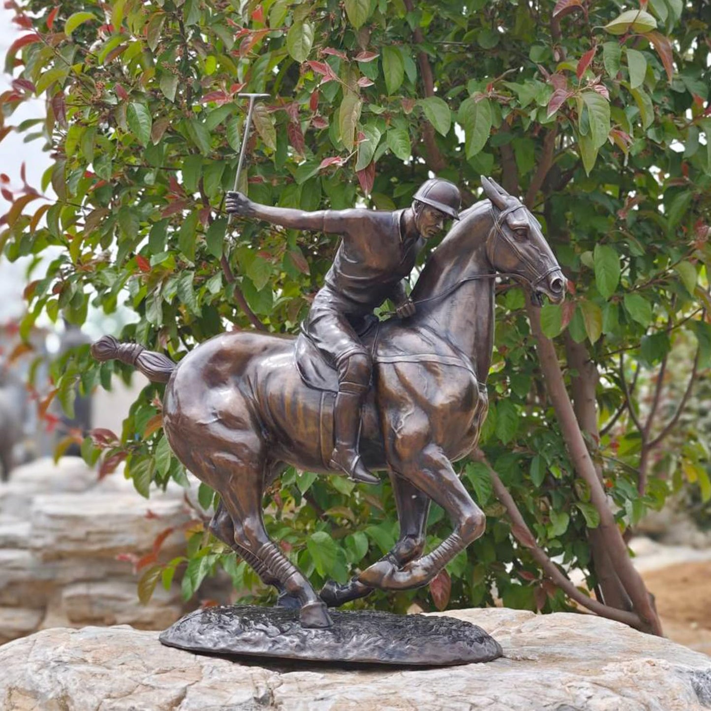 Bronze Polo Player Horse Sculpture – 22" x 9.8" x 24" Decorative Statue – Handcrafted Equestrian Art for Polo Enthusiasts
