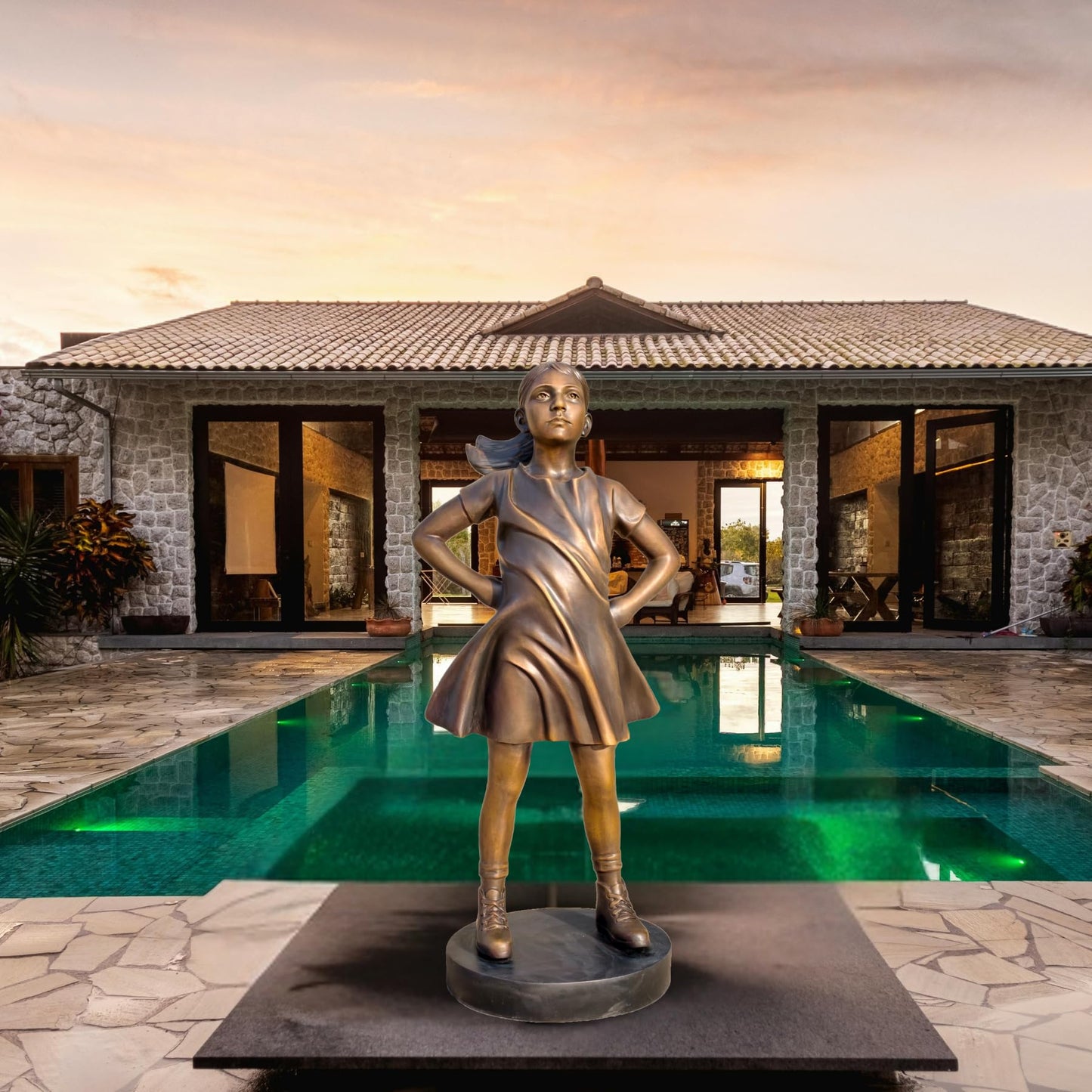 Fearless Girl Bronze Sculpture – Replica of Kristen Visbal’s Iconic Wall Street Artwork -Large Statue for Home, Gallery, Office & Outdoor Décor Artistic Gift