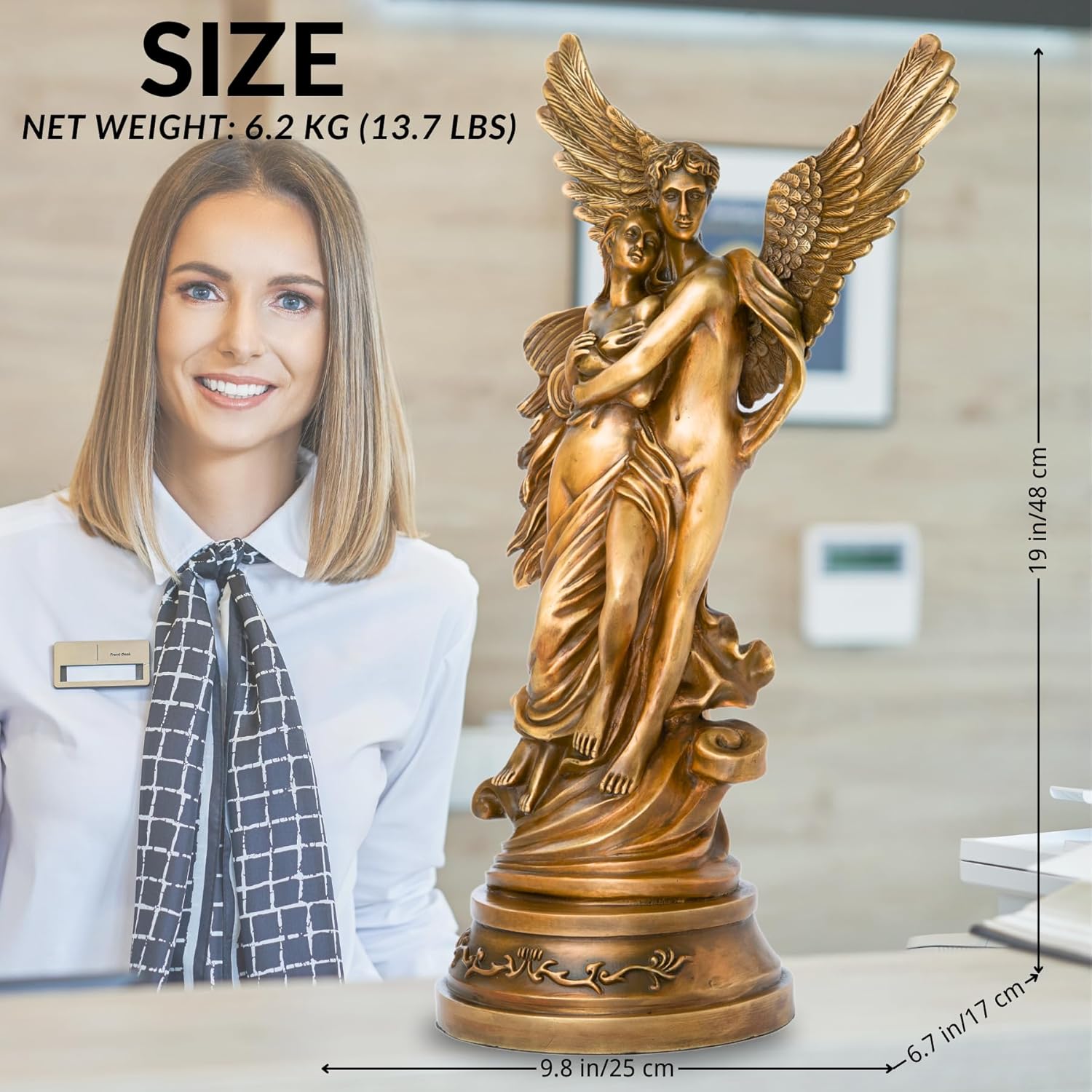 Bronze Sculpture of Cupid and Psyche – 19" Romantic Greek Mythology Statue, Handcrafted Art with Intricate Details, Perfect for Home Décor and Gift