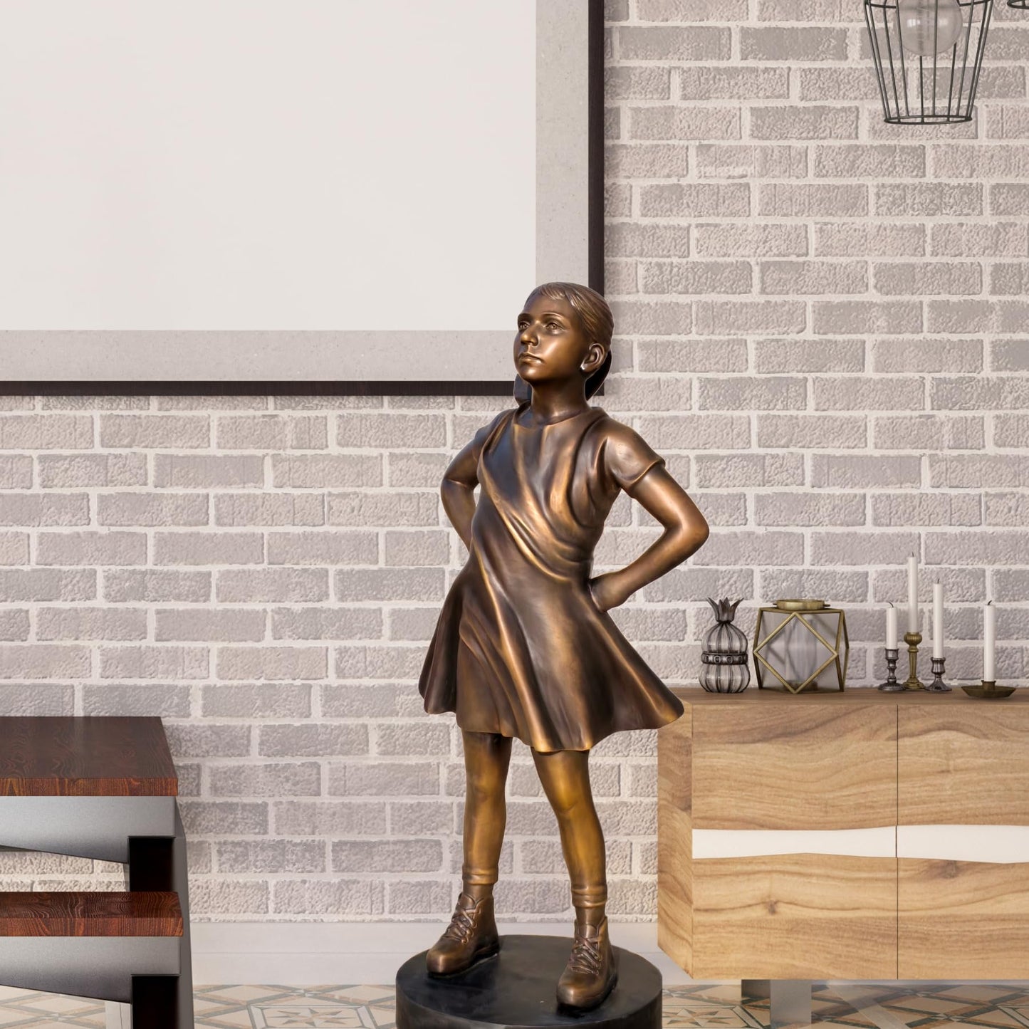 Fearless Girl Bronze Sculpture – Replica of Kristen Visbal’s Iconic Wall Street Artwork -Large Statue for Home, Gallery, Office & Outdoor Décor Artistic Gift
