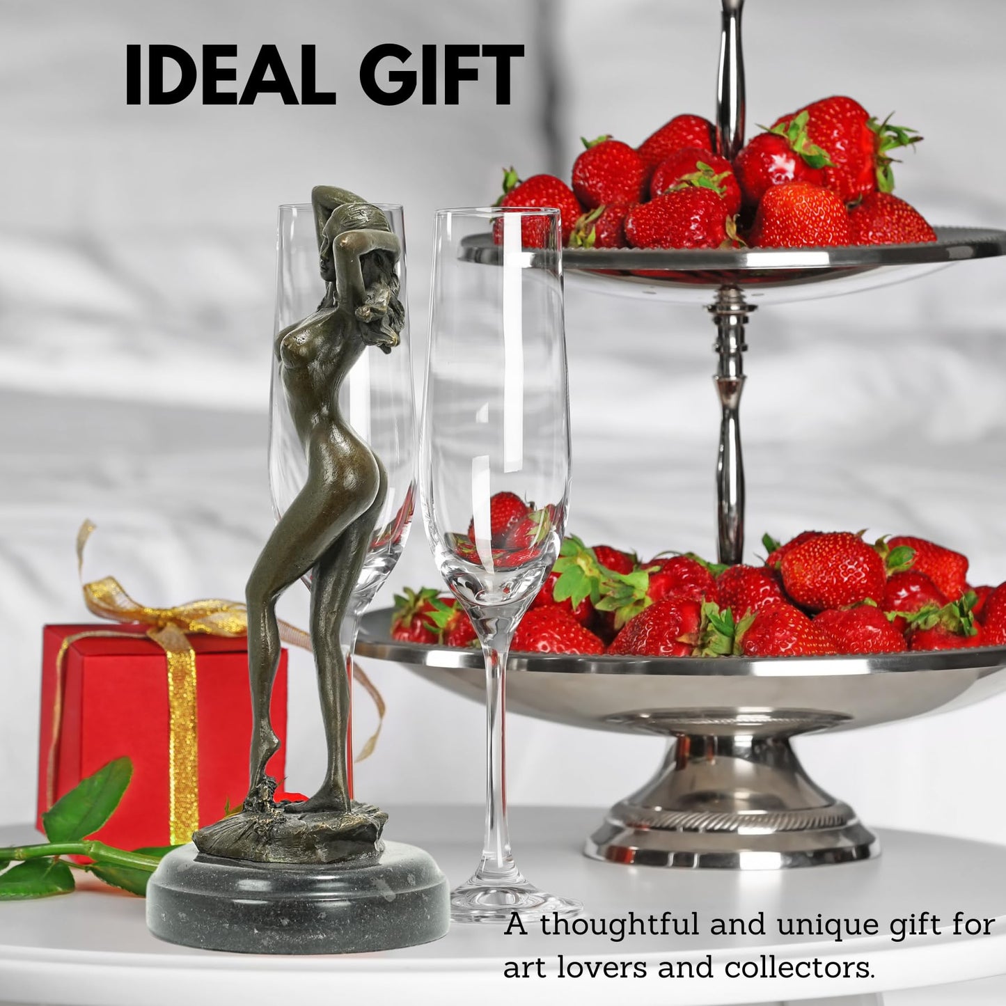 R REALONG 11.6" Sexy Nude Female Bronze Statue,Modern Nude Girl Naked Lady Artwork Bronze Figure Statues and Sculptures for Decoration, Collections and Important