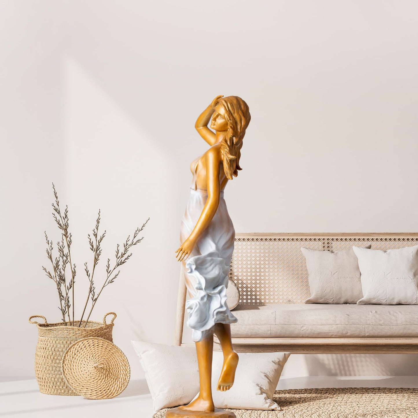 Luo Li-Rong Style Bronze Female Sculpture – 23.6" Tall Elegant Lady in Flowing Dress, Solid Lost-Wax Bronze Statue for Home Décor, Garden Display, or Art Collector Gift