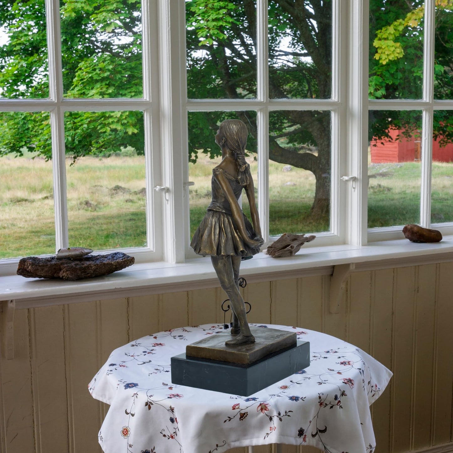R REALONG Bronze 14-Year-Old Dancing Girl(Marie Van Goethem) Sculpture with Edgar DegasSignature & Marble Base – Ballet Dancer Figurine – Degas-Inspired Art for Home Decor & Collectors