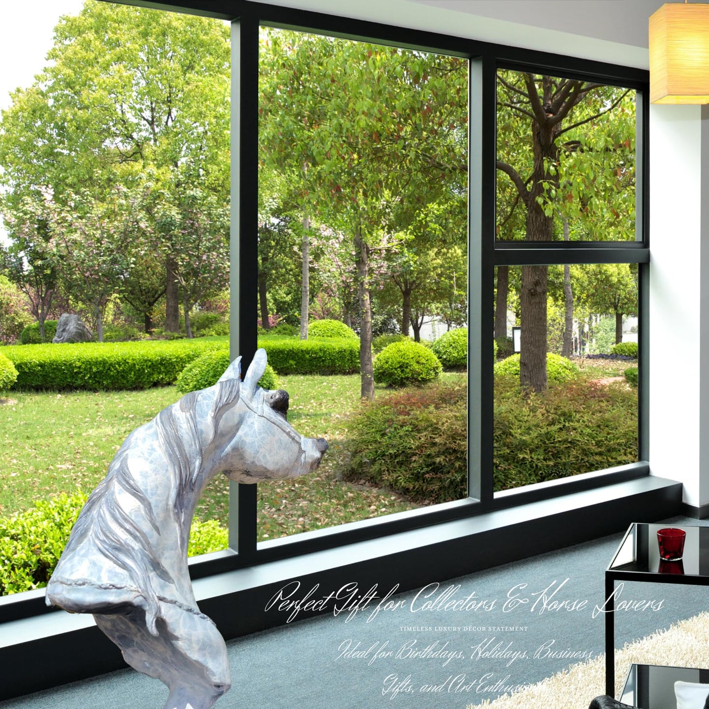 15 in White Bronze Arabian Horse Head Sculpture – Handmade Patina Equestrian Art Bust with Unique Texture , Pure Bronze Horse Statue for Luxury Decor, Gallery & Collectors
