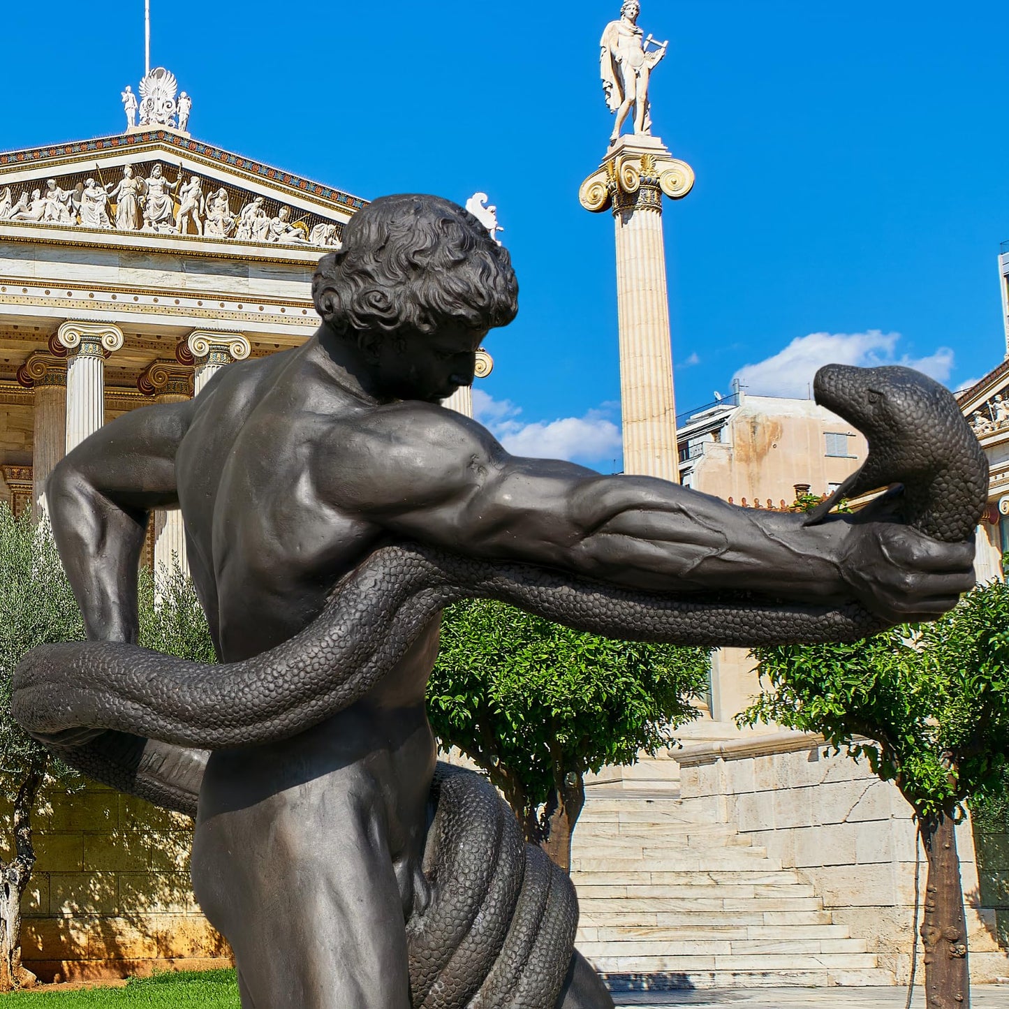 Athlete Wrestling with a Python Bronze Sculpture Replica - Handcrafted Tribute to Frederic Leighton’s Iconic 1877 Artwork, Ideal for Art Collectors and Home Decor