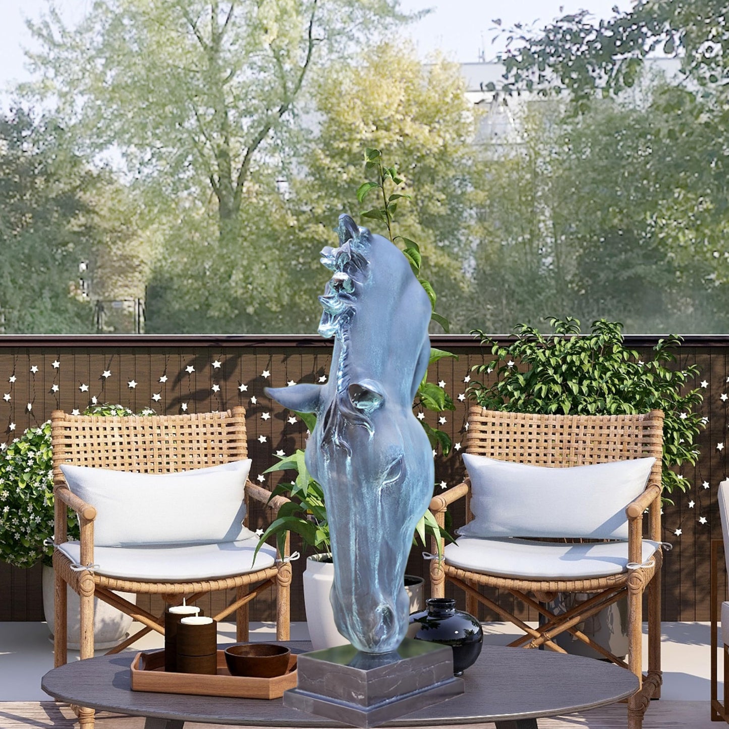 R REALONG 22" Bronze Horse Bust Statue, Bronze Horse Head Sculptures, and Horse Bust Art with Natural Marble Base, Large Modern Club Hotel, Home and Office Decor