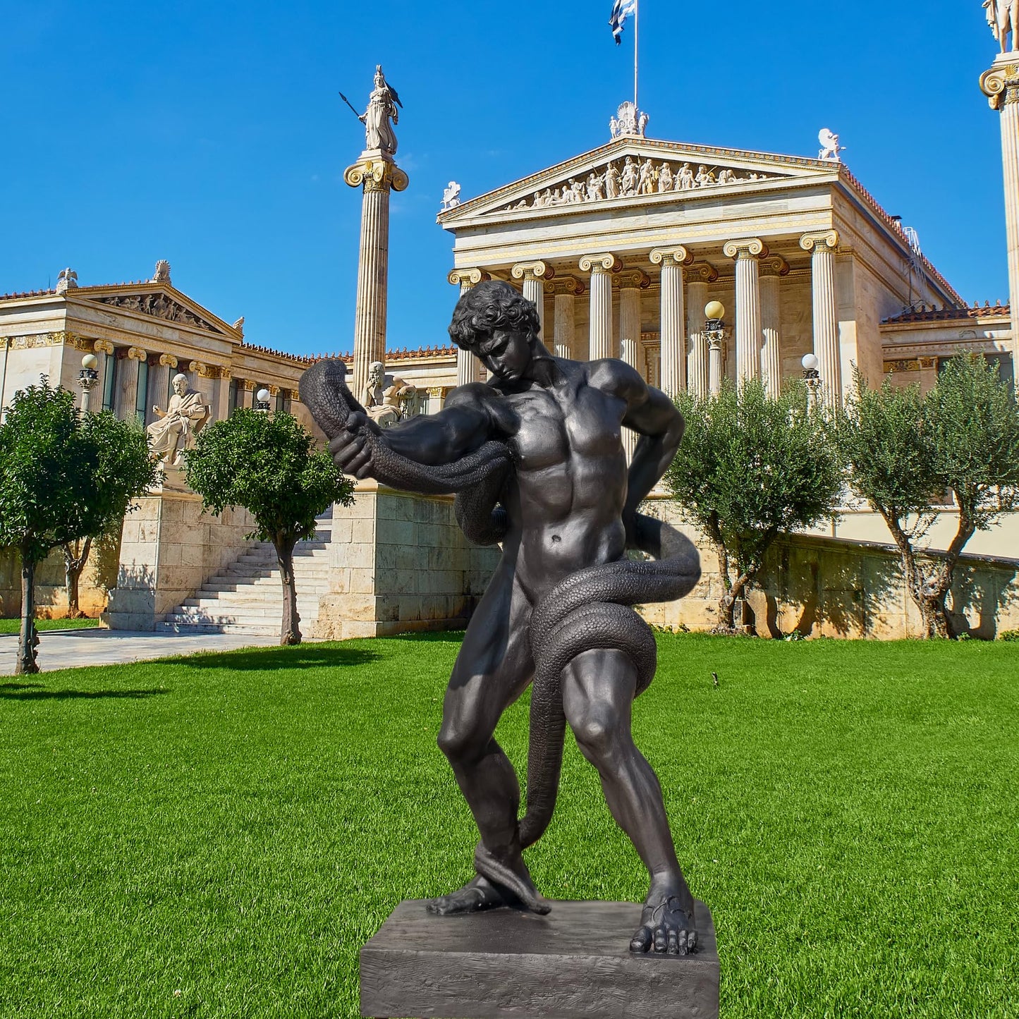 Athlete Wrestling with a Python Bronze Sculpture Replica - Handcrafted Tribute to Frederic Leighton’s Iconic 1877 Artwork, Ideal for Art Collectors and Home Decor