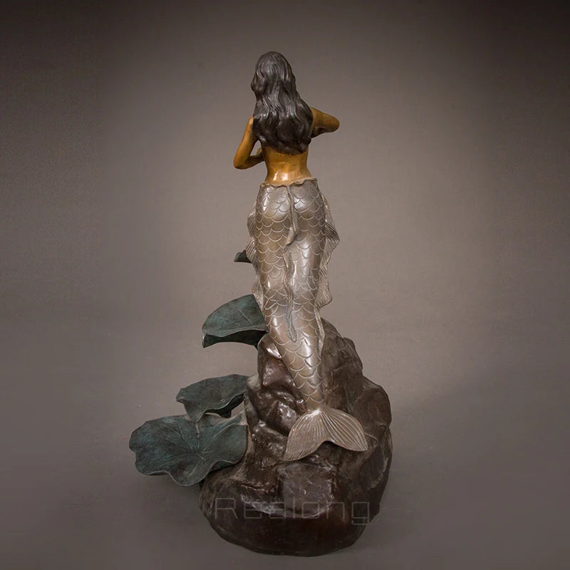 Bronze Mermaid Sculpture Classical Bronze Mermaid Standing Statue Famous Bronze Casting Art Crafts For Home Office Decor Gifts