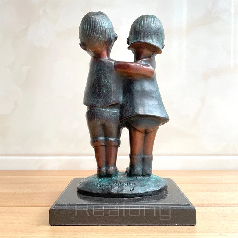 Bronze Children Sculpture Statue Happy Children SculptureTwo Kids Bronze Figure Crafts For Home Decoration Ornament Gifts