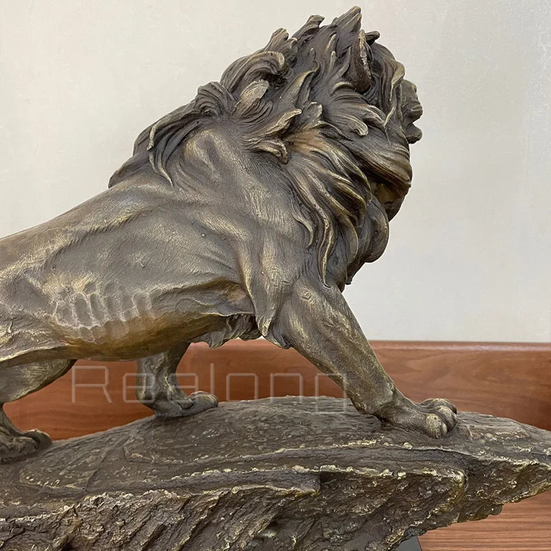 Bronze Lion Statue Bronze Sculpture Of A Lion On A Rock Large Bronze Animal Art Figurine For Home Decor Ornament Gift Crafts