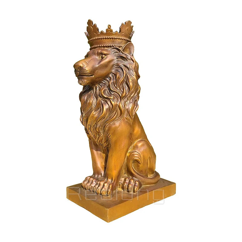 Bronze Lion King Sculpture Bronze Casting King of The Forest Lion Statue Figurine Sculptures Animal Artwork For Home Decor