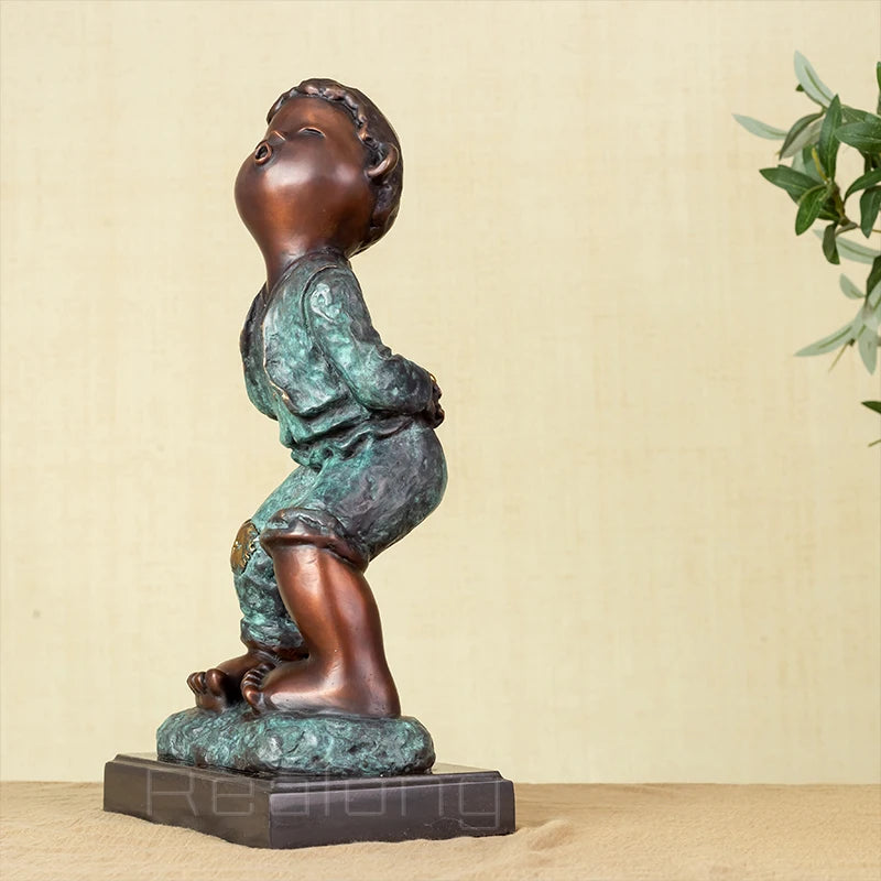 Bronze Children Sculpture Figure Statue Bronze Boy Statues Cute Boy With Marble Base For Home Garden Decoration Holiday Gifts