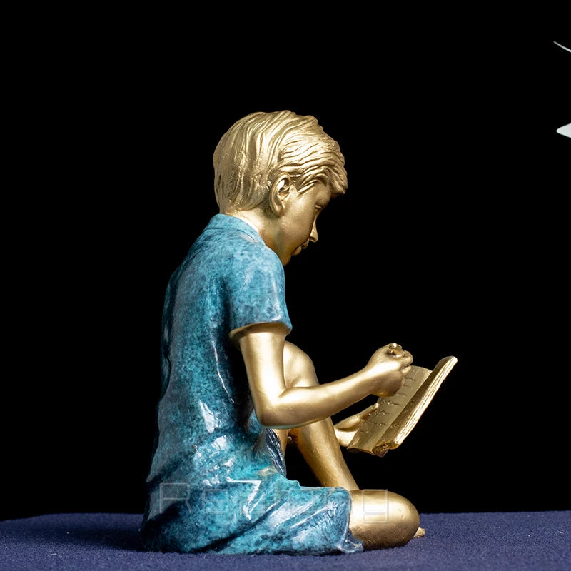 Bronze Children Reading Book Sculpture Boy Reading Book Bronze Statues Home Decoration Accessories Figurines For Interior Gifts