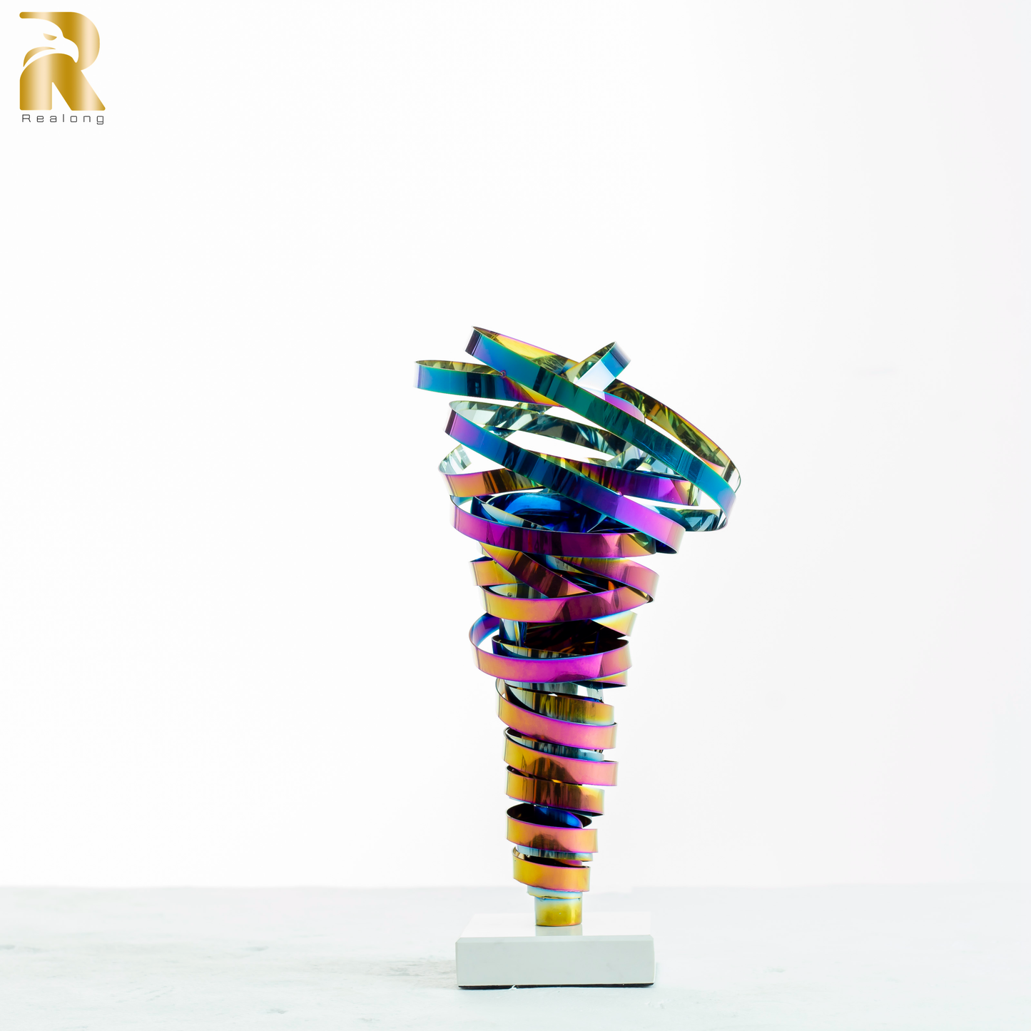 15.7'' Spray-Plated Colored Stainless Steel Abstract Sculpture Metal Swirl Modern Sculpture Table & Desk Office Decor