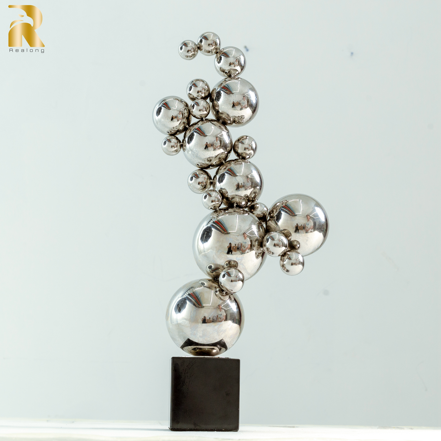 16.1'' Modern Creative Stainless Steel Geometric Sculpture Abstract Statues for Home Decor Home Decor Desktop Decoration Hotel Decoration