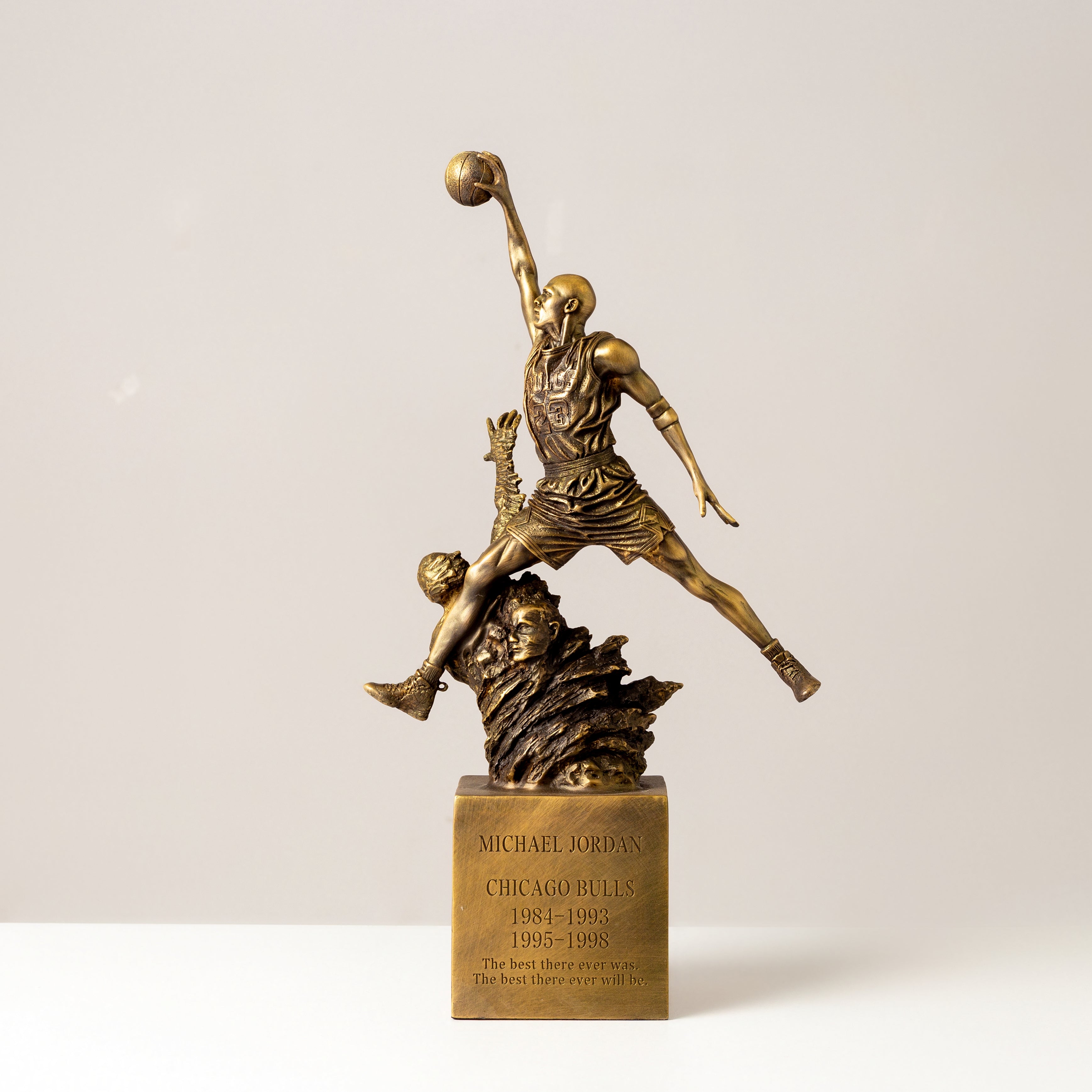 Solid Bronze Michael Jordan #23 Flying Dunk Statue - 20" Handcrafted Professional Basketball Icon Sculpture - 100% Pure Bronze Bulls Heritage Art - Premium Collectible for Office & Gallery Display