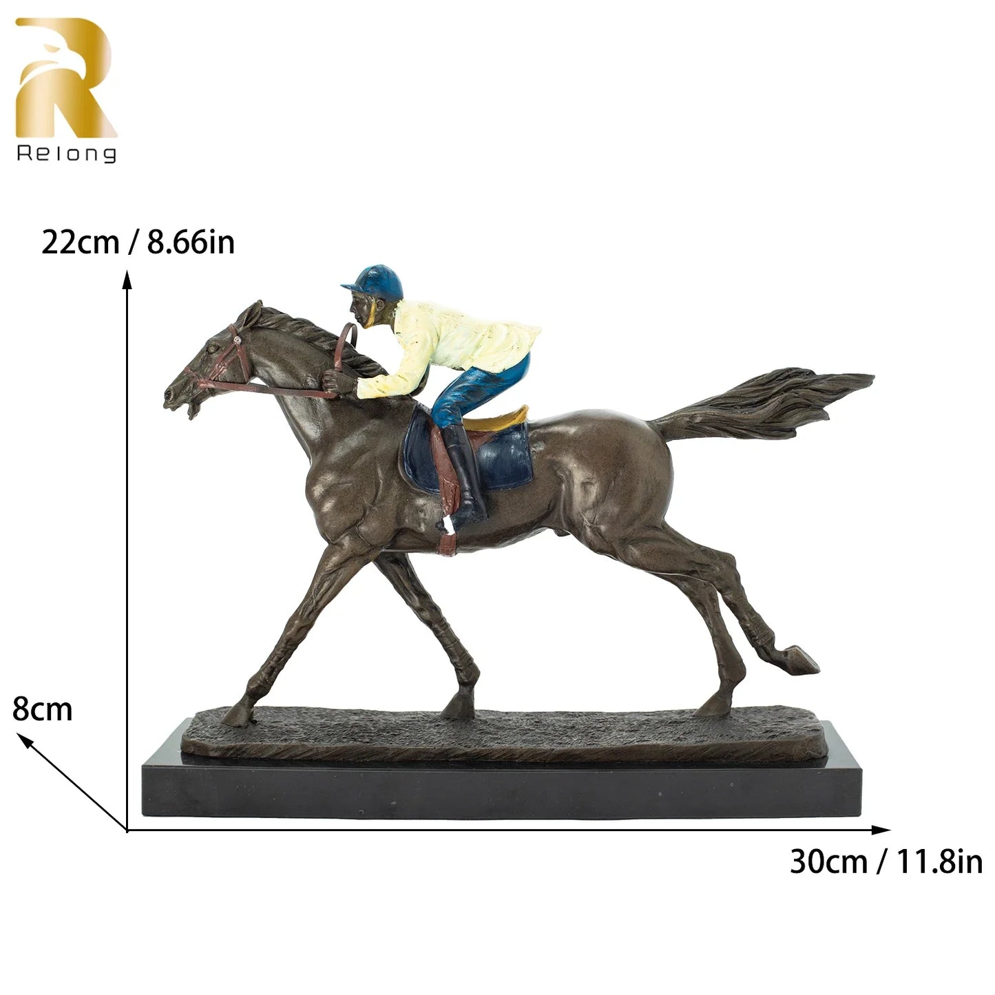 30cm Bronze Jockey Ridding Horse Sculpture Racing Equine Horse Statue With Marble Base For Home Indoor Decoration Ornament Gifts