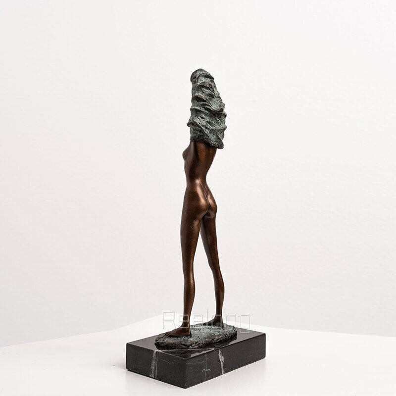 35cm Bronze Western Sexy Standing Female Statue Sexy Stripping Girl Bronze Sculpture Naked Female Figurine Art Decor