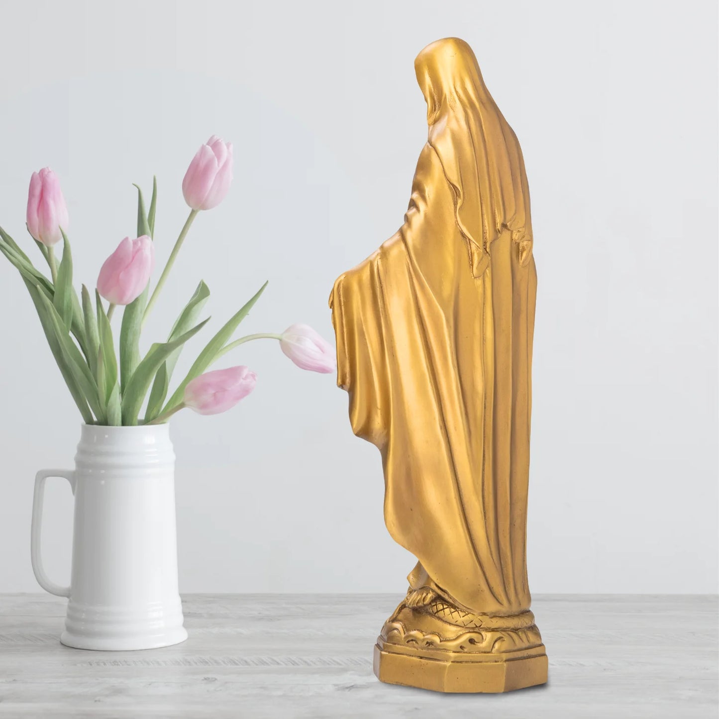27cm Golden Virgin Mary Bronze Statue Our Lady oof Virgin Mary Bronze Blessed Mother Religious Sculpture for Home Church Decorat