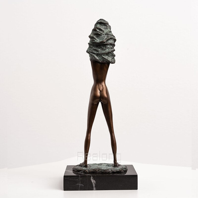 35cm Bronze Western Sexy Standing Female Statue Sexy Stripping Girl Bronze Sculpture Naked Female Figurine Art Decor