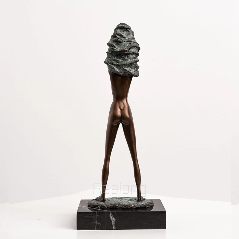 35cm Bronze Western Sexy Standing Female Statue Sexy Stripping Girl Bronze Sculpture Naked Female Figurine Art Decor