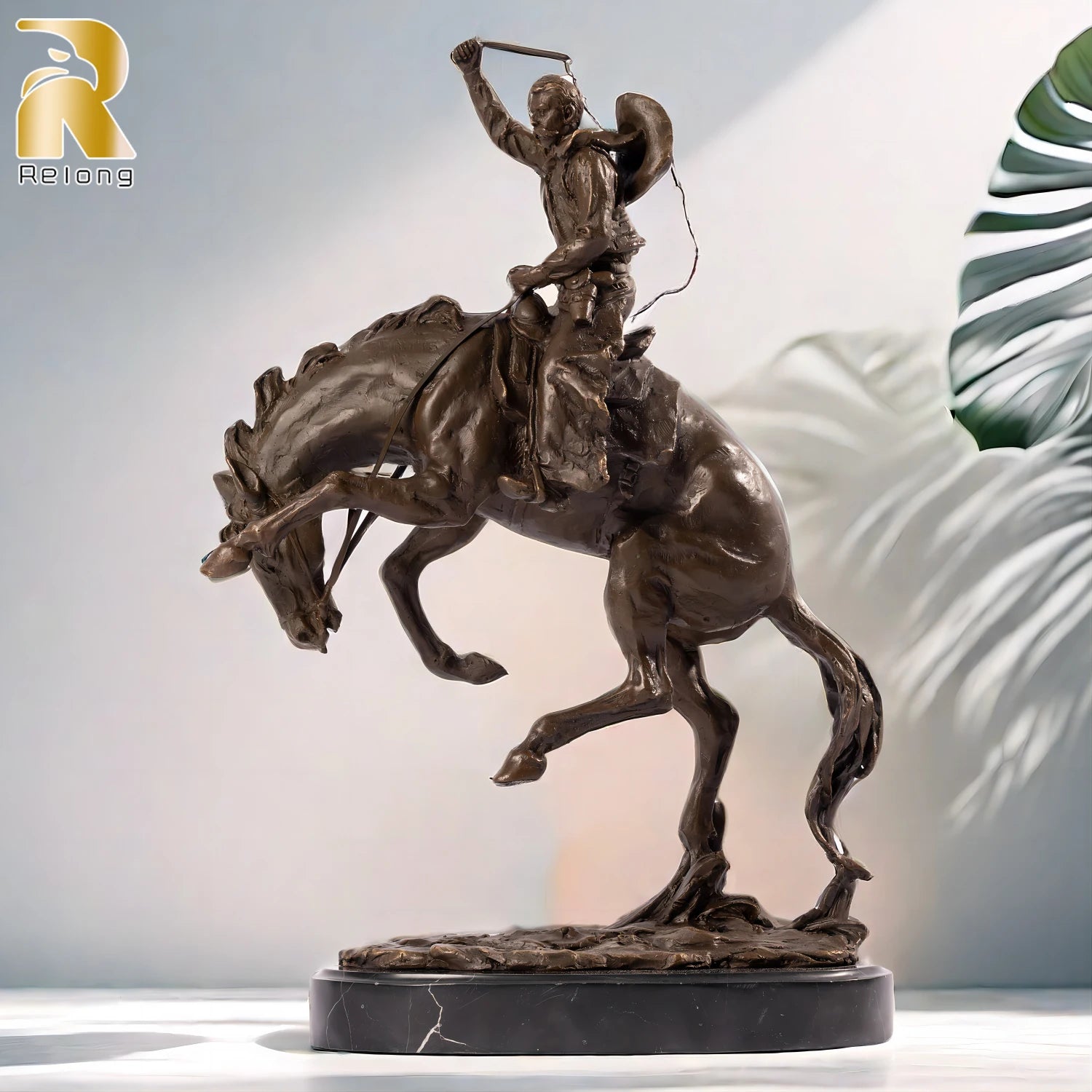 40cm Western Art Bronze Cowboy Ridding Horse Sculpture Rider on Horse Statues Bronze Casting Handcrafts For Home Decor Gifts