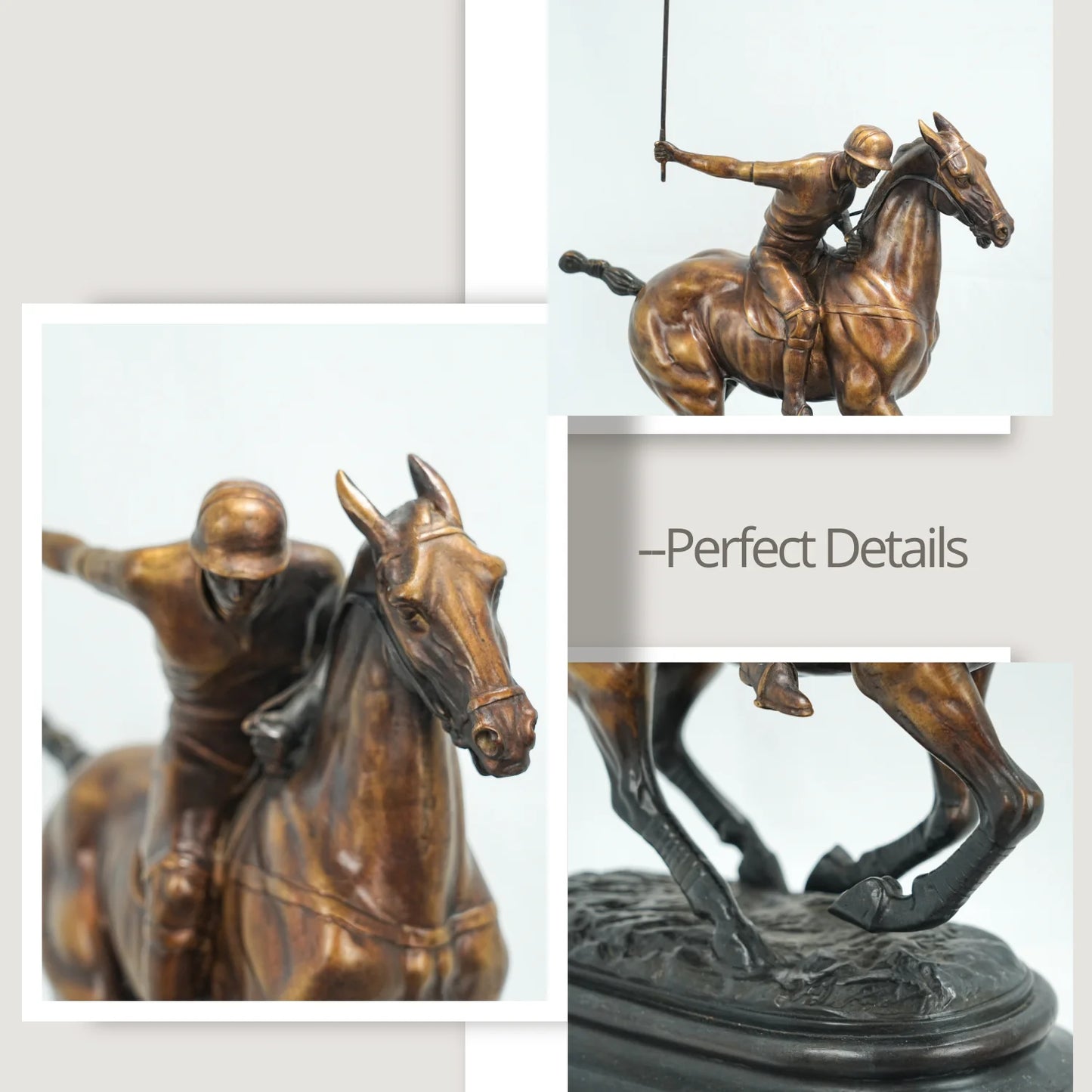 Famous Bronze Polo Player Horse Jockey Sculpture Handmade Casting Polo Player and Horse Statue For Home Office Decor Collection