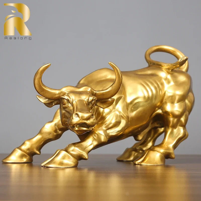 Bronze Wall Street Bull Statue Sculpture Stock Market Charging Bull Animal Bronze Figurine Art For Home Office Decor Lucky Gifts