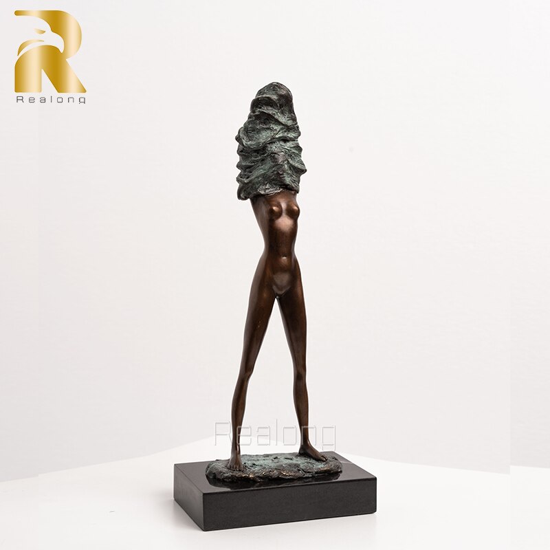 35cm Bronze Western Sexy Standing Female Statue Sexy Stripping Girl Bronze Sculpture Naked Female Figurine Art Decor