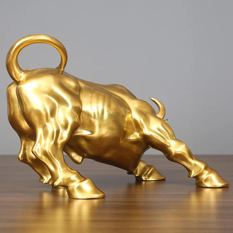 Bronze Wall Street Bull Statue Sculpture Stock Market Charging Bull Animal Bronze Figurine Art For Home Office Decor Lucky Gifts