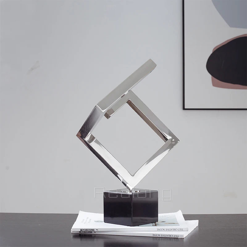 42cm Nordic Home Decor Metal Sculpture Abstract Metal Statue Ornaments Hotel Lobby Art Crafts Luxury Soft Decoration