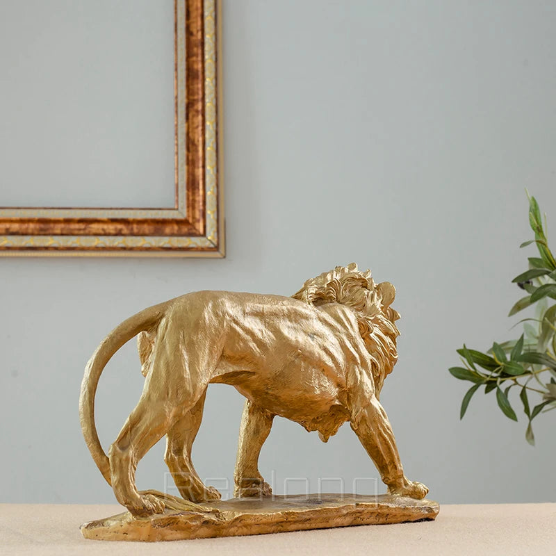 Bronze Lion Statue Noble Lion Bronze Sculpture Gold Lion Fierce Wild Animal Figurines For Home Office Art Decor Ornament Gifts