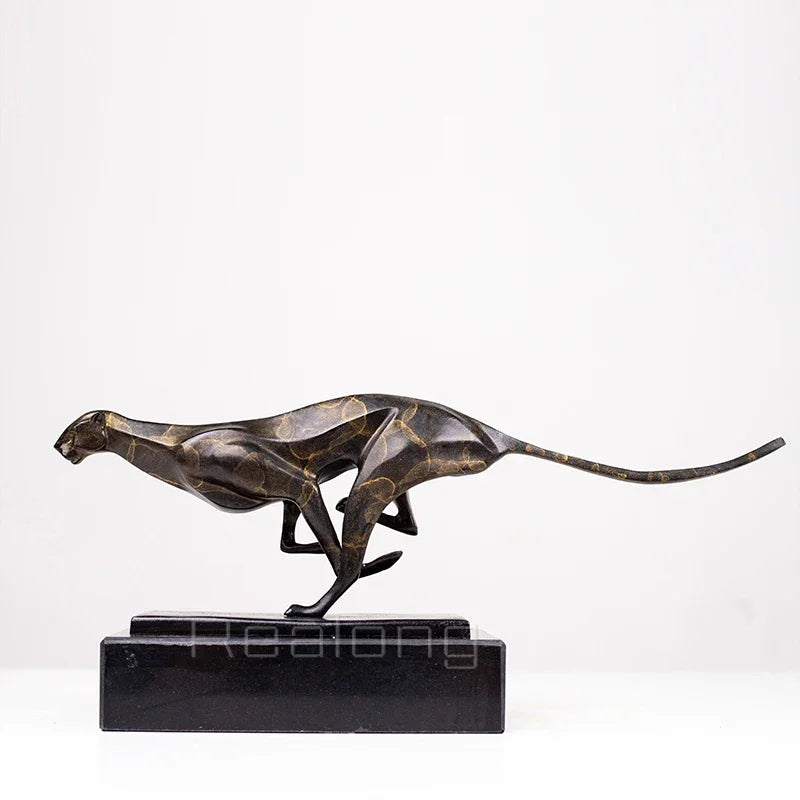 Abstract Bronze leopard Sculpture Modern Art Running Leopard Bronze Statue Casting Cheetah Animal Figurine For Home Decor Crafts