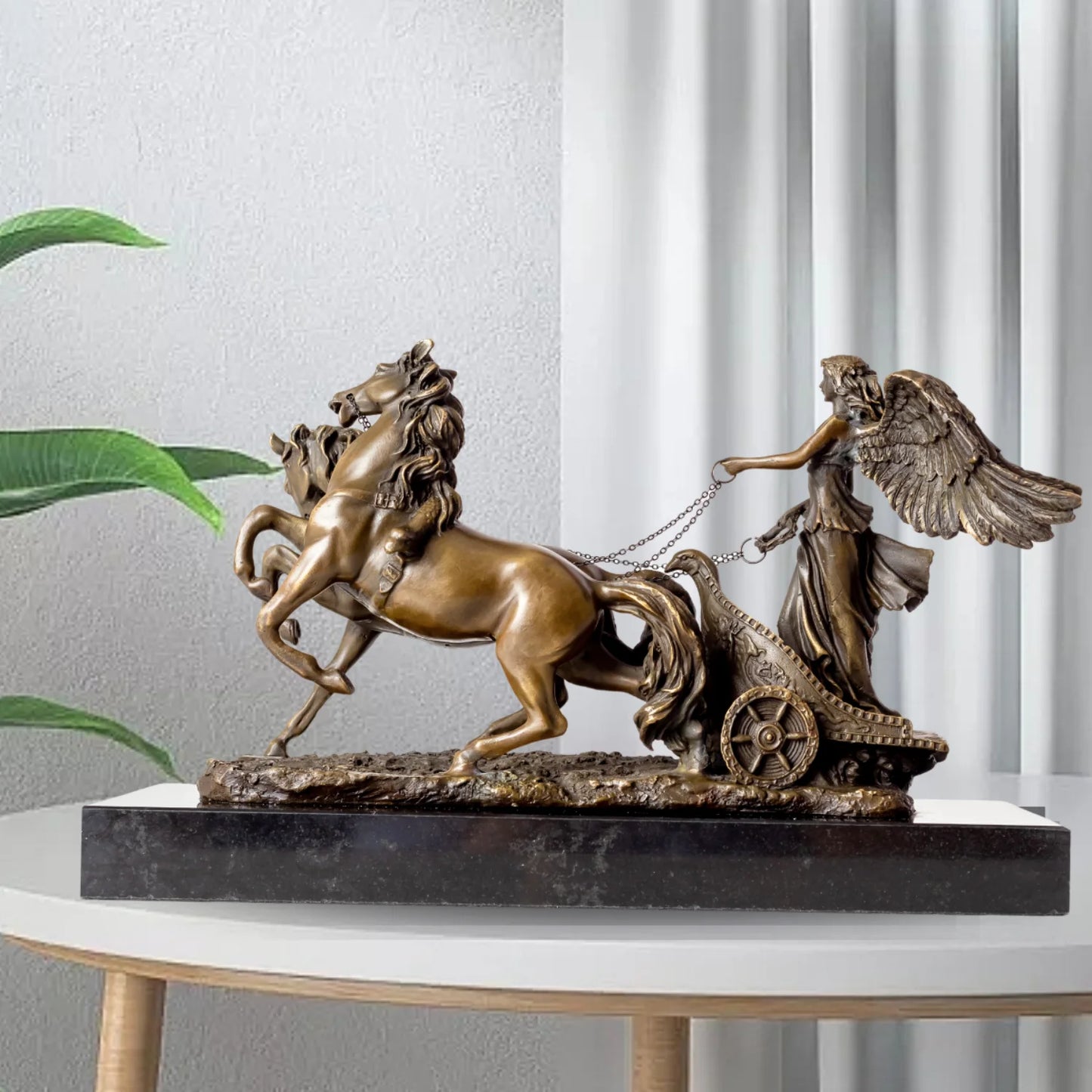 Greek Goddess Of Victory With Horses Bronze Statue Famous Angel Wings Bronze Sculpture Casting Handcrafts Home Decor Ornament