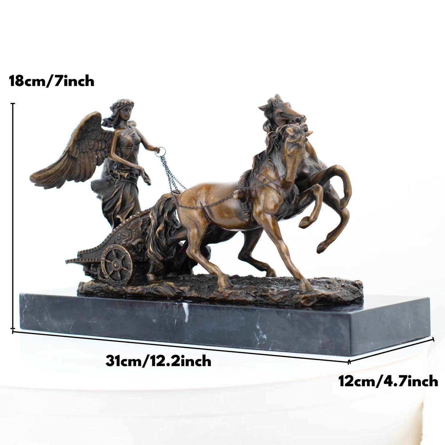 Greek Goddess Of Victory With Horses Bronze Statue Famous Angel Wings Bronze Sculpture Casting Handcrafts Home Decor Ornament