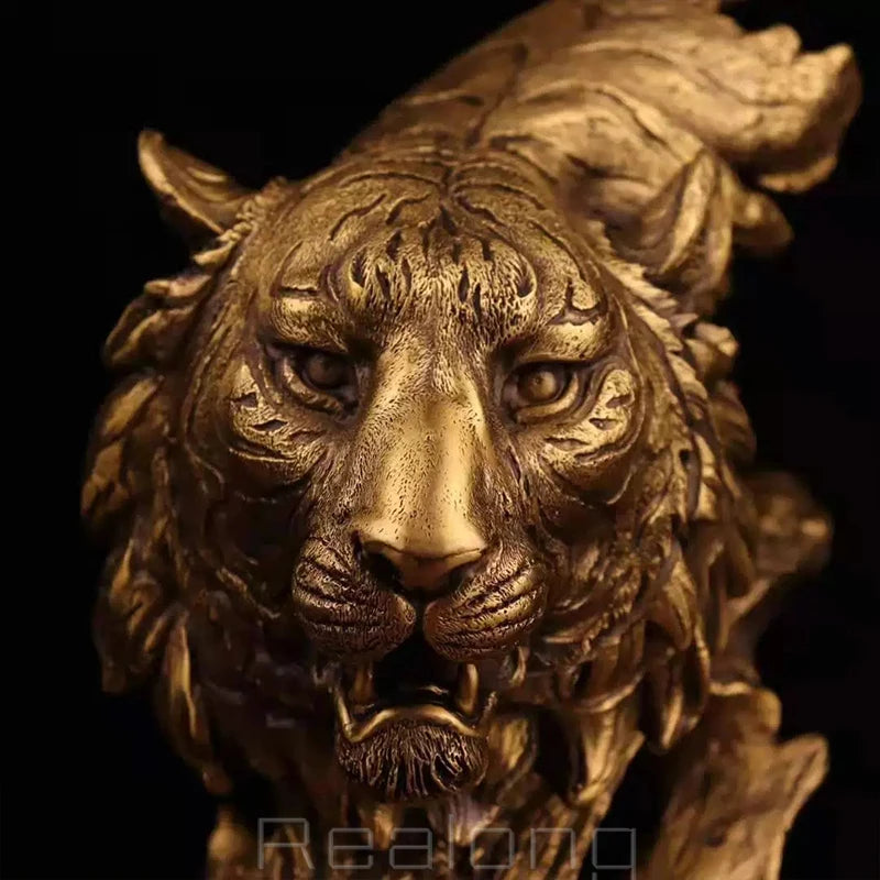 38cm Bronze Tiger Statue Bronze Tiger Sculpture Animal Bust Bronze Casting Art Figurine For Home Decoration Ornament Gifts