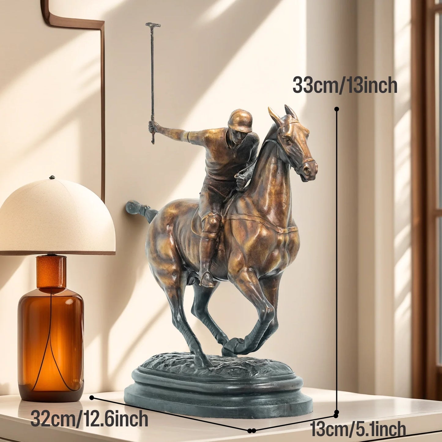 Famous Bronze Polo Player Horse Jockey Sculpture Handmade Casting Polo Player and Horse Statue For Home Office Decor Collection