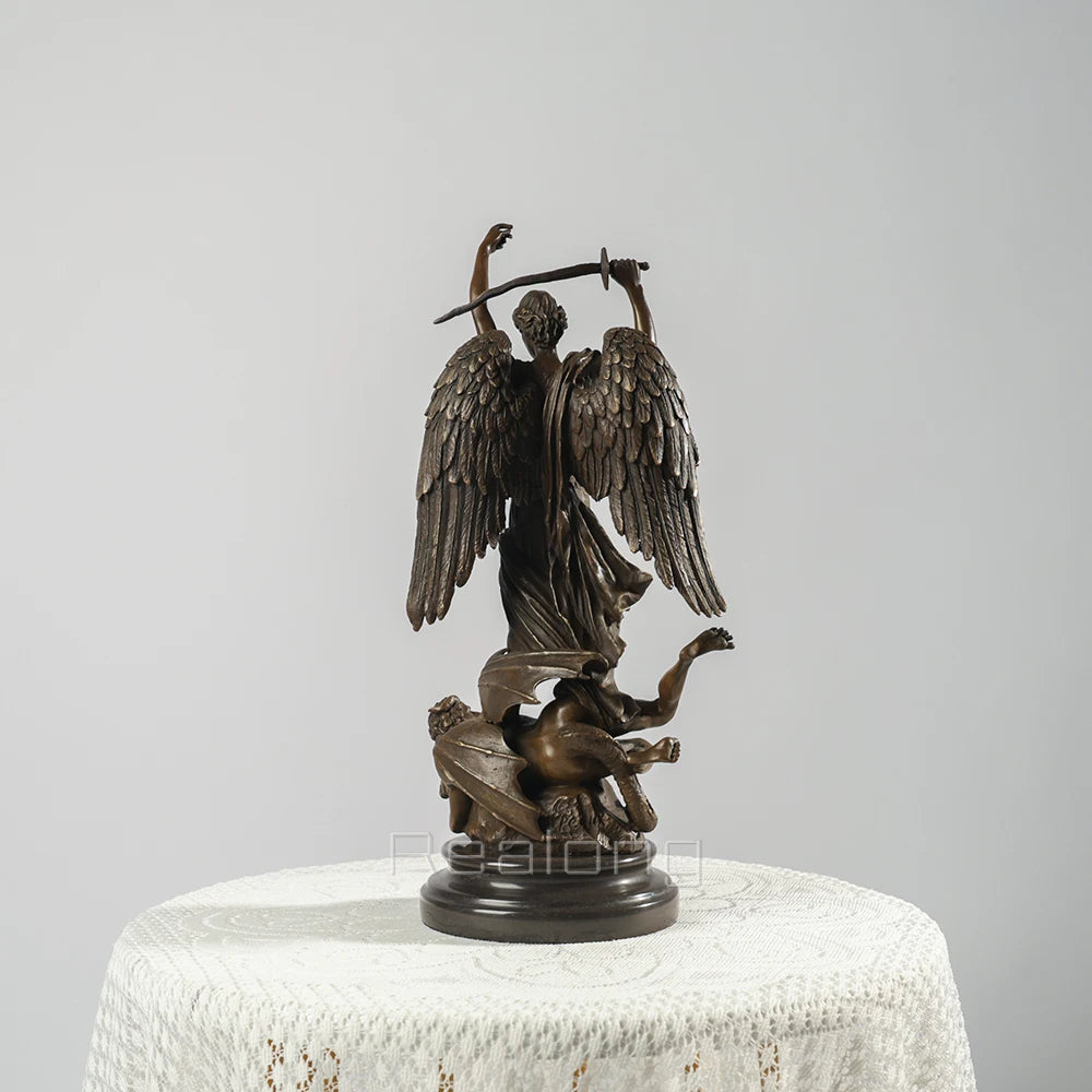 Bronze Statue Of Archangel Saint Michael With Wings Angle Bronze Sculptures Archangel St. Michael Figurines For Home Decor Craft