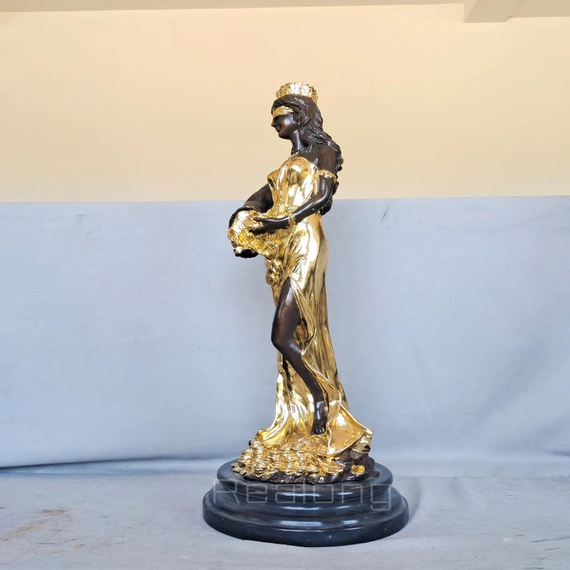 55cm Bronze Tyche Statue Goddess Of Wealth Tyche Fortuna Sculpture Gold Fate and Fortune Lady Luck Art Crafts Home Decor Gifts