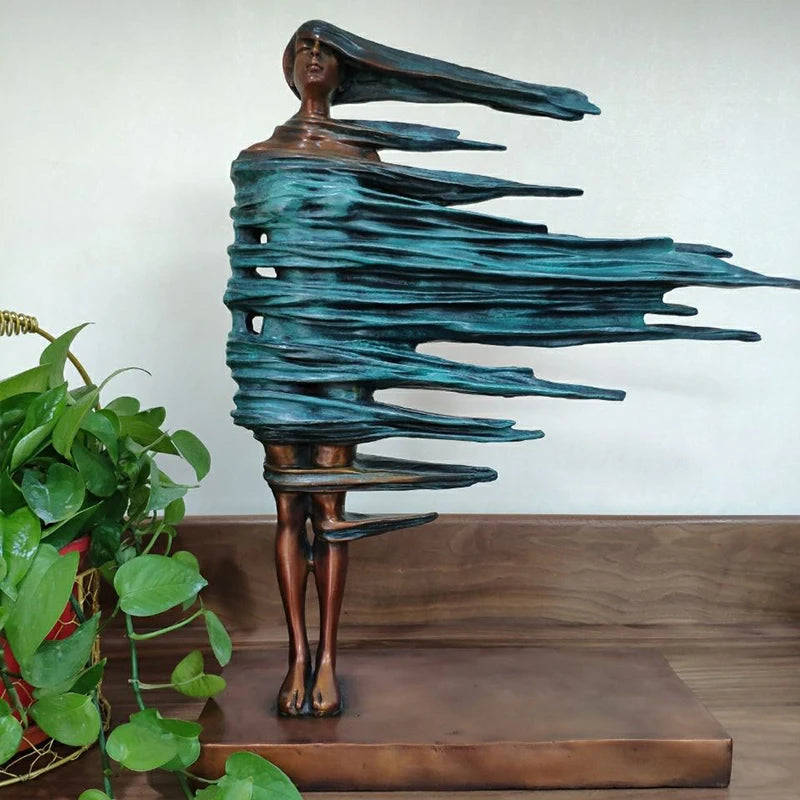 53cm Abstract Bronze Girl Statue In Strong Wind Modern Art Female Body Bronze Sculpture For Hallway Home Decor Large Crafts Gift