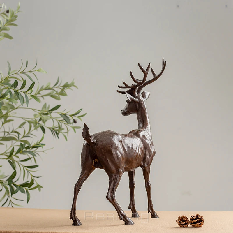 Bronze Deer Statue Antique Bronze Deer Sculpture Handmade Animal Bronze Casting Figurines For Home Decor Ornament Art Craft Gift