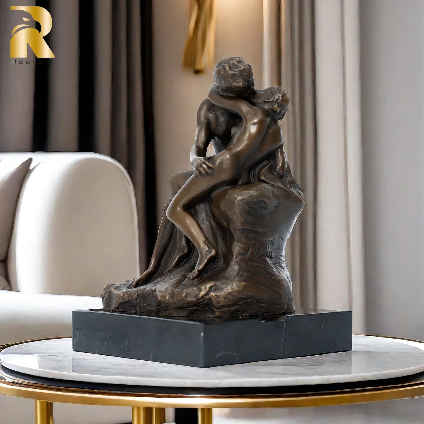 The Kiss Bronze Statues Famous Lovers Figurine Rodin Bronze Kiss Sculpture For Home Decor Table Ornament Valentine's Gifts