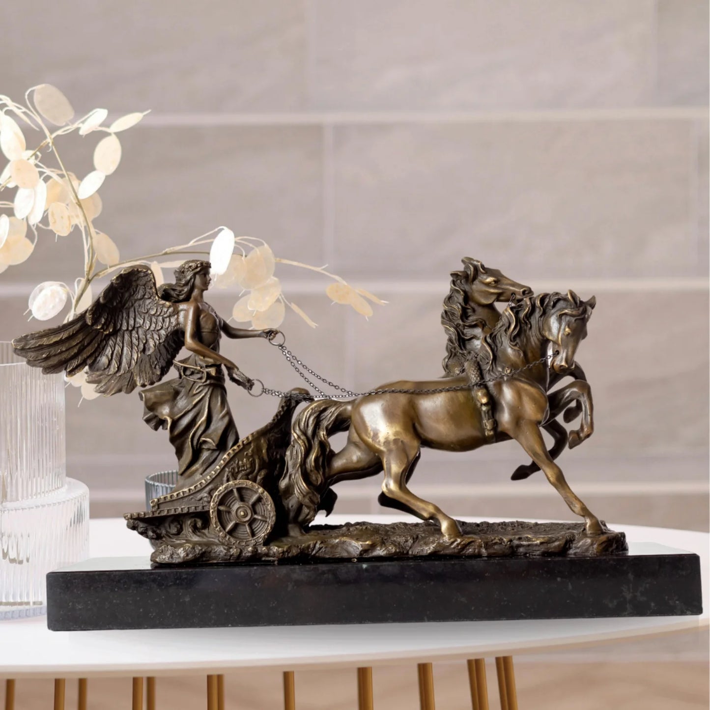 Greek Goddess Of Victory With Horses Bronze Statue Famous Angel Wings Bronze Sculpture Casting Handcrafts Home Decor Ornament