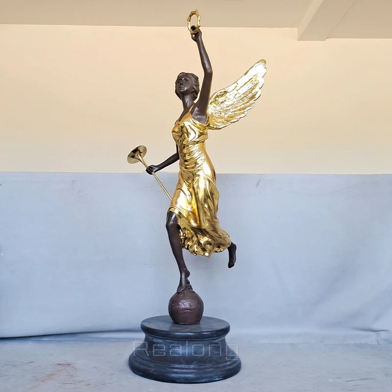 83cm Greek Mythology Angel Sculptures Bronze Angel Sculpture Gold Statues With Marble Base For Home Decor Large Ornament Crafts
